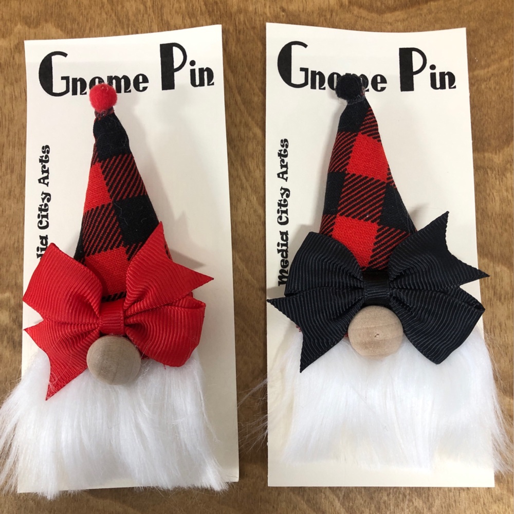 Buffalo Check Gnome Pin Brooch Handmade Gift Guide Bow Magnetic Christmas